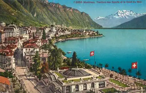 Switzerland postcard Montreux pavillon des sports et la Dent du Midi