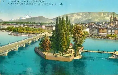 Switzerland postcard Genève pont des Bergues Mont Blanc