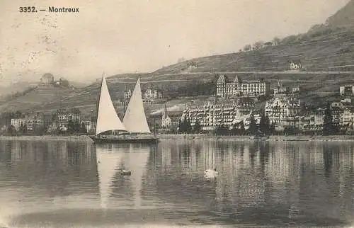 Switzerland postcard Montreux sailboat