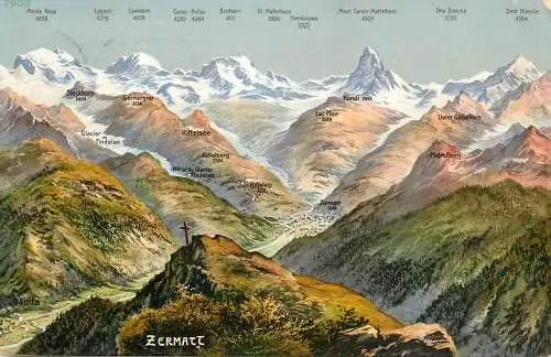Switzerland postcard Zermatt map