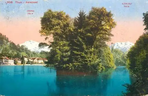 Switzerland postcard Thun Aareinsel Bluemsisalp