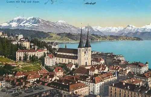 Switzerland postcard Luzern mit Rigi und Alpen