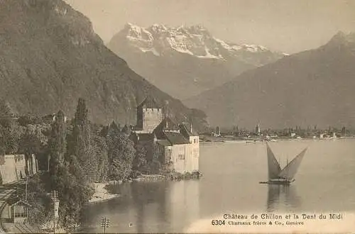 Switzerland postcard chateau de Chillon et la Dent du Midi