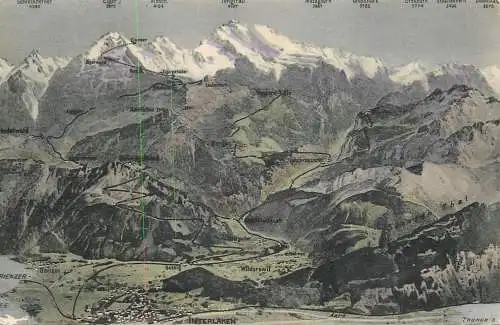 Switzerland postcard Interlaken map Thuner