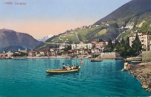Switzerland postcard Locarno rowboat