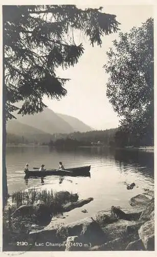 Switzerland postcard Lac Champex rowboat