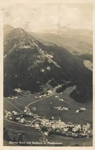 Switzerland postcard Davos Dorf mit Seehorn u. Pischahorn
