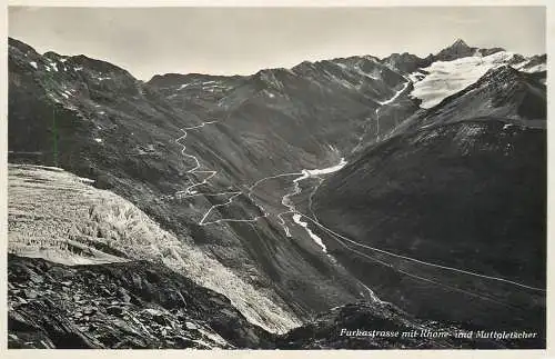Switzerland postcard Furkastrasse mit Rhone Muttgletscher