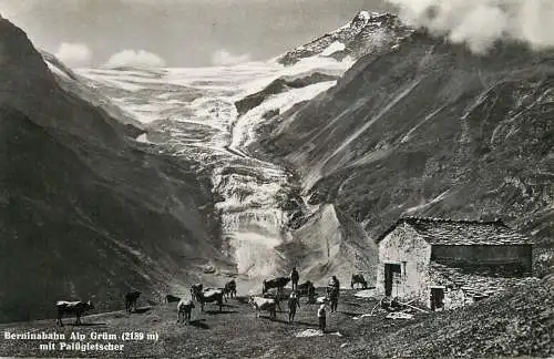 Switzerland postcard Berninabahn Alp Grum mit Palugletscher