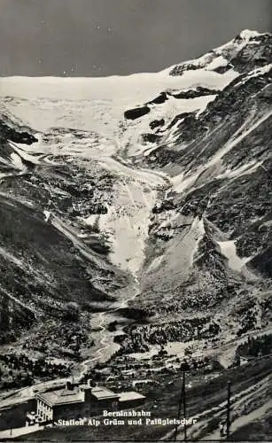 Switzerland postcard Berninabahn Station Alp Grum und Palgletscher