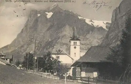 Switzerland postcard Crindelvald kirche und Wetterhorn