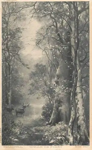 Switzerland postcard forest and stag painting