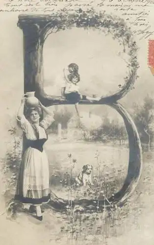 Alphabet letter B fantaisie enfants femme 1905