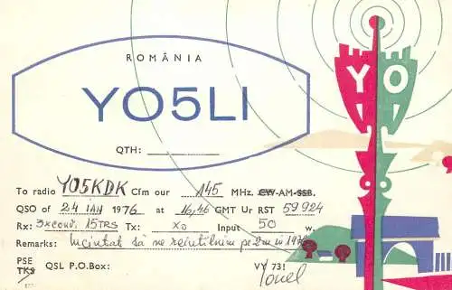 Romania radio amateur QSL card YO5LI Y05KDK Ionel