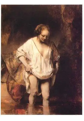 Fine arts painting Rembrandt van Rijn a woman bathing in a stream