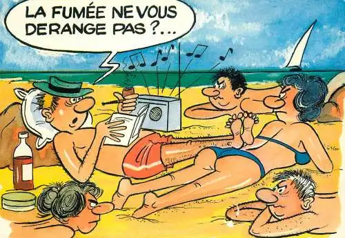 Comic caricature pipe radio beach France 1987