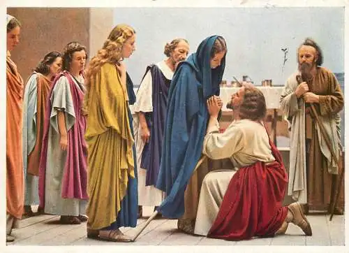 Religious postcard 1950 Germany Madonna and pilgrims