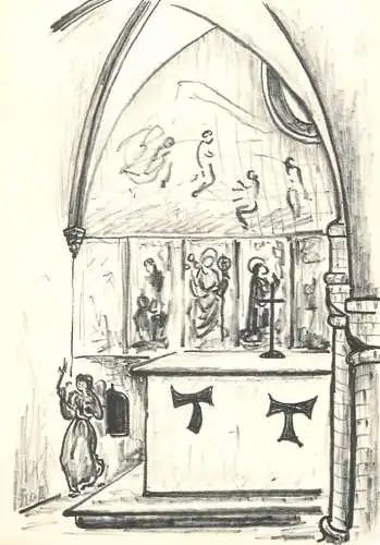 Switzerland Morcote church interior etch drawing Hans Zolauf