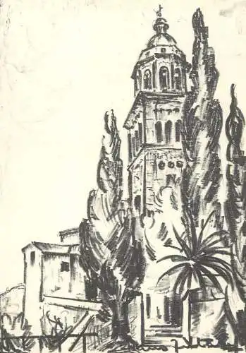 Switzerland Morcote church etch drawing Hans Zolauf