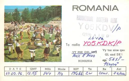 Romania radio amateur QSL card Y05KDV Alba Y05KDK