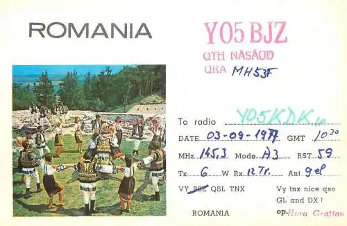 Romania radio amateur QSL card Y05BJZ Nasaud  Y05KDK