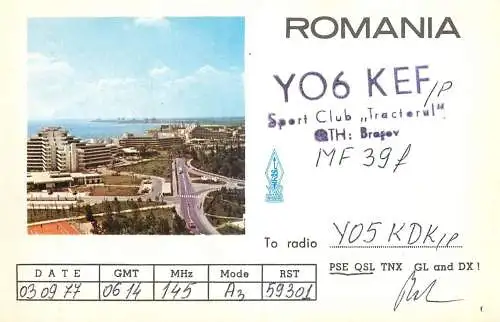 Romania radio amateur QSL card Y06KEF Brasov Y05KDK