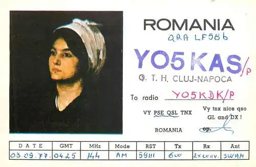 Romania radio amateur QSL card Y05KAS Cluj Napoca Y05KDK