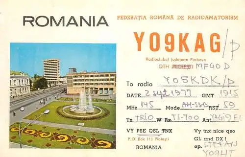 Romania radio amateur QSL card Y09KAG Prahova Y05KDK