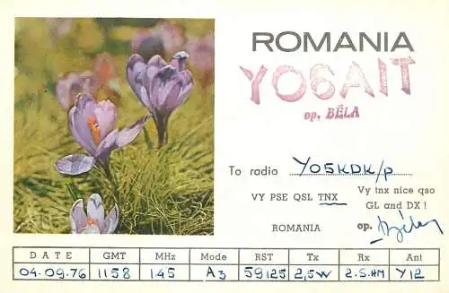 Romania radio amateur QSL card Y06AIT op. Bela  Cluj Napoca Y05KDK