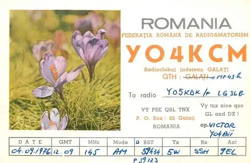 Romania radio amateur QSL card Y04KCM Galati Cluj Napoca Y05KDK