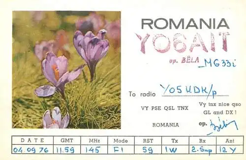 Romania radio amateur QSL card Y06AIT op. Bela Cluj Napoca Y05KDK