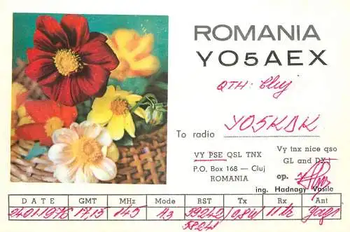 Romania radio amateur QSL card Y05AEX Cluj Napoca Y05KDK