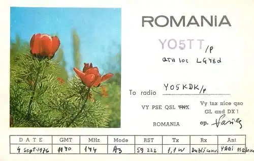 Romania radio amateur QSL card Y05TTP  Cluj Napoca Y05KDK