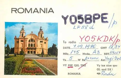 Romania radio amateur QSL card Y05BPE Cluj Y05KDK