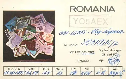 Romania radio amateur QSL card Y05AEX Y05KDK