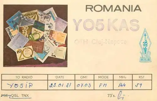 Romania radio amateur QSL card Y05KAS Cluj Napoca Y05IP