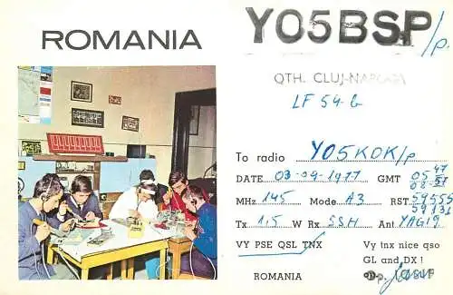Romania radio amateur QSL card Y05BSP Cluj Napoca Y05KDK