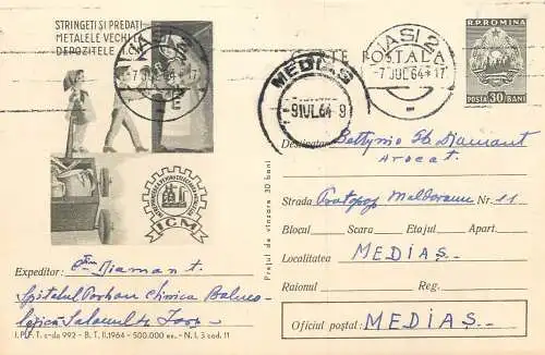 Romania postal stationery postcard Scrap metal ad 1964
