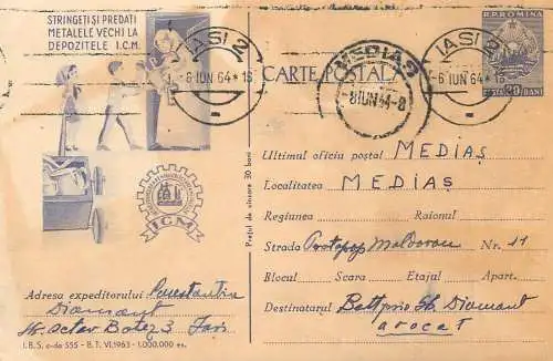 Romania postal stationery postcard Scrap metal ad 1965