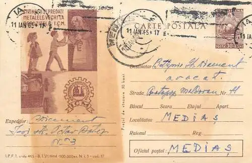 Romania postal stationery postcard Scrap metal ad 1965