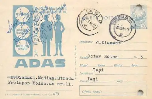 Romania postal stationery postcard reclama la asigurari ADAS 1966