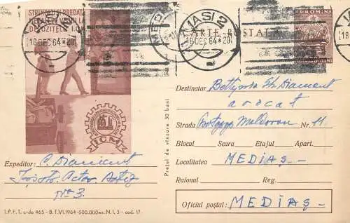 Romania postal stationery postcard iron scrap recycle drive ad 1964
