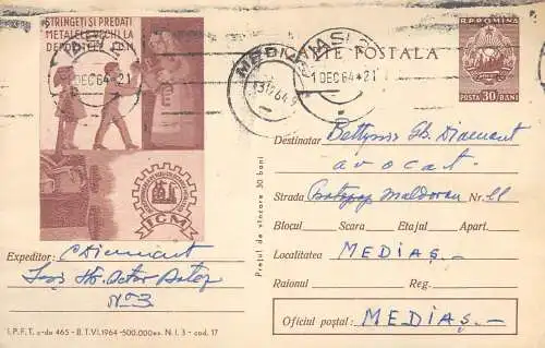 Romania postal stationery postcard reciclare fier vechi 1965