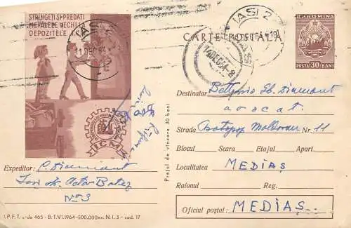 Romania postal stationery postcard reciclare fier vechi 1965