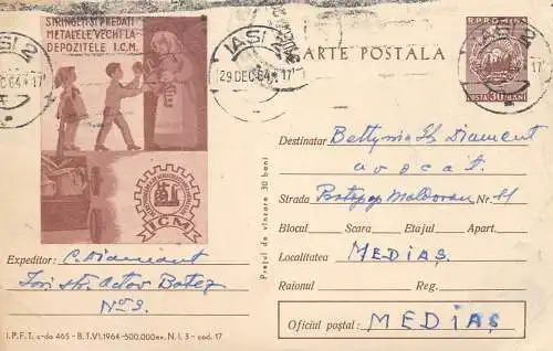 Romania postal stationery postcard reciclare fier vechi 1965