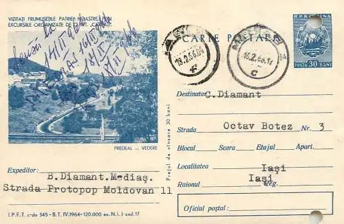 Romania postal stationery postcard Predeal resort 1966