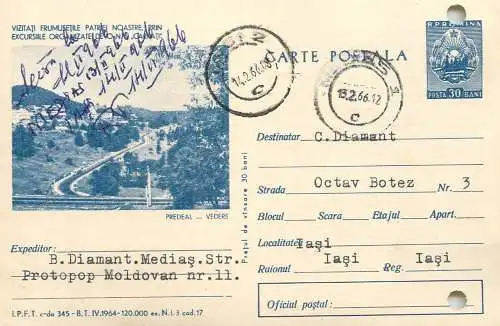 Romania postal stationery postcard Predeal resort 1966