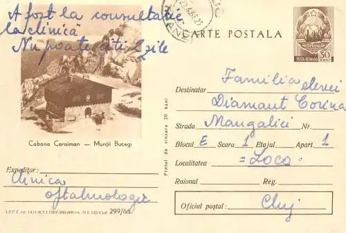 Romania postal stationery postcard cabana Caraiman Muntii Bucegi