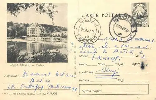 Romania postal stationery postcard Ocna Sibiului 1967