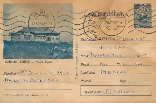 Romania postal stationery postcard cabana Babele Muntii Bucegi